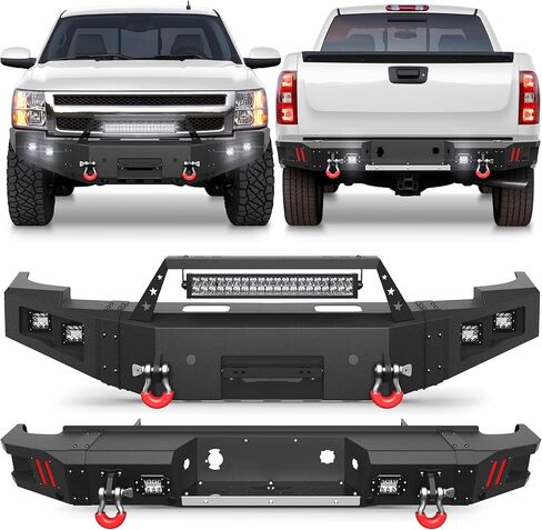 المصد الأمامي مناسب لسيارة Chevy Silverado 1500 2014-2015، مصد شاحنة بيك أب أسود مع لوحة ونش وحلقة على شكل حرف D وأضواء (متوافق مع Chevy Silverado 1500 2014 2015) in Kuwait