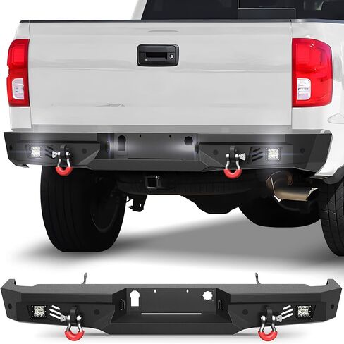 المصد الأمامي مناسب لسيارة Chevy Silverado 1500 2014-2015، مصد شاحنة بيك أب أسود مع لوحة ونش وحلقة على شكل حرف D وأضواء (متوافق مع Chevy Silverado 1500 2014 2015) in Kuwait
