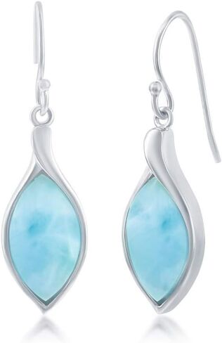 Beaux Bijoux Sterling Silver Larimar Earrings for Women | Beautiful Natural Dominican Larimar Jewelry | Marquise Shaped Blue Larimar Stones | Unique Dangle Hypoallergenic Earrings in Kuwait
