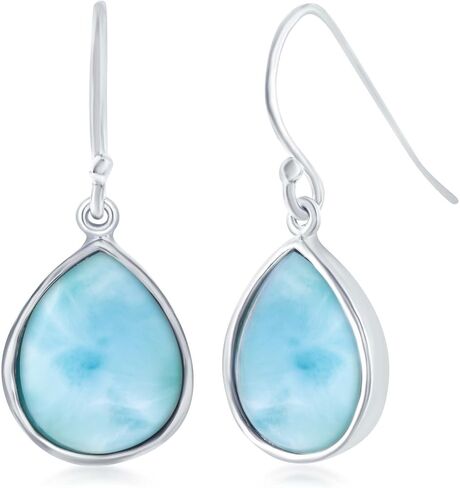 Beaux Bijoux Sterling Silver Larimar Earrings for Women | Beautiful Natural Dominican Larimar Jewelry | Marquise Shaped Blue Larimar Stones | Unique Dangle Hypoallergenic Earrings in Kuwait