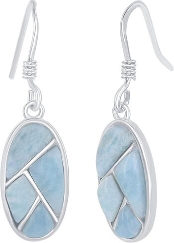 Beaux Bijoux Sterling Silver Larimar Earrings for Women | Beautiful Natural Dominican Larimar Jewelry | Marquise Shaped Blue Larimar Stones | Unique Dangle Hypoallergenic Earrings in Kuwait