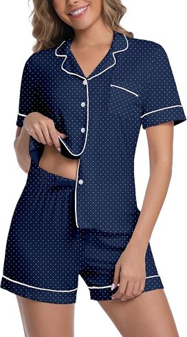 Pajamas for Women Set Bamboo Viscose Button Down Pjs Soft Cooling 2 Piece Lounge Sets Short Sleeve Pajama Set S-5XL in Saudi Arabia