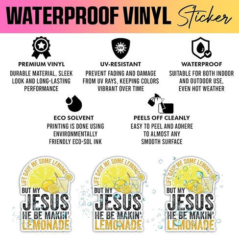 VOTANTA (3 Pcs, 3 inch) Life Gave Me Some Lemons But My Jesus He Be Makin' Lemonade Sticker, Funny Religious Christian Faith Saying Sticker Gifts Decoration for Laptops, Phones in Kuwait