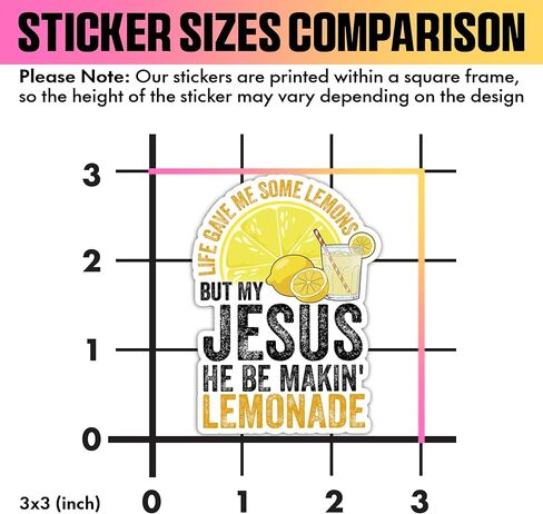 VOTANTA (3 Pcs, 3 inch) Life Gave Me Some Lemons But My Jesus He Be Makin' Lemonade Sticker, Funny Religious Christian Faith Saying Sticker Gifts Decoration for Laptops, Phones in Kuwait