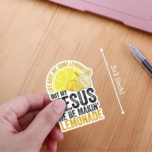 VOTANTA (3 Pcs, 3 inch) Life Gave Me Some Lemons But My Jesus He Be Makin' Lemonade Sticker, Funny Religious Christian Faith Saying Sticker Gifts Decoration for Laptops, Phones in Kuwait