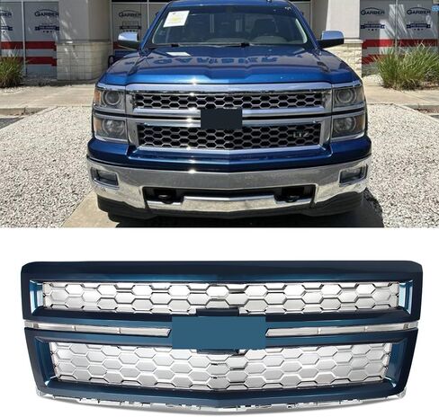 Summit White Frame+Black Front Grill Honeycomb Grille Compatible with 2014 2015 Chevy Silverado 1500 LTZ Style Truck Replace for 22757223,GM1200696 in Saudi Arabia