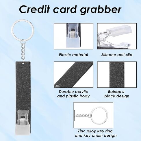 2 PCS Credit Card Grabber for Long Nails, Cute Credit Card Puller Long Nail Clip Keychain, Portable Acrylic Atm Card Holder Keychain Debit Bank Card Grabber for Women Men (Silver, Black) in Saudi Arabia