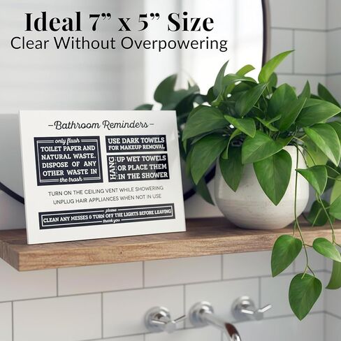 Acrylic 5x7 Bathroom Rules Sign, Do Not Flush Sign for Bathroom, Airbnb Essentials for Hosts, Use Dark Towels for Make Up Removal, Clean Messes and Turn Off the Lights Sign, Made in USA in Saudi Arabia