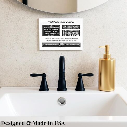 Acrylic 5x7 Bathroom Rules Sign, Do Not Flush Sign for Bathroom, Airbnb Essentials for Hosts, Use Dark Towels for Make Up Removal, Clean Messes and Turn Off the Lights Sign, Made in USA in Saudi Arabia