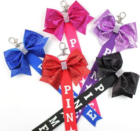10 Pcs Cheerleader Bow Keychain Cheer Pin Me Ribbon Glitter Cheer Bow Keyring Pendant for Backpack & Bag Accessories in Saudi Arabia