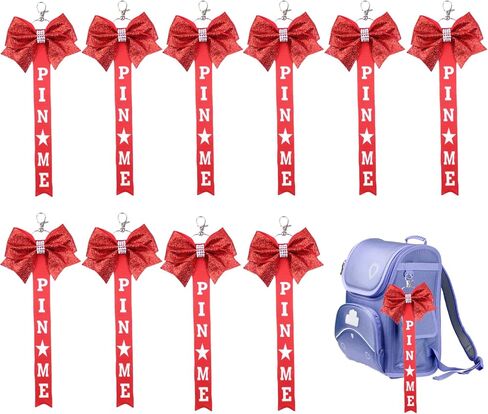 10 Pcs Cheerleader Bow Keychain Cheer Pin Me Ribbon Glitter Cheer Bow Keyring Pendant for Backpack & Bag Accessories in Kuwait