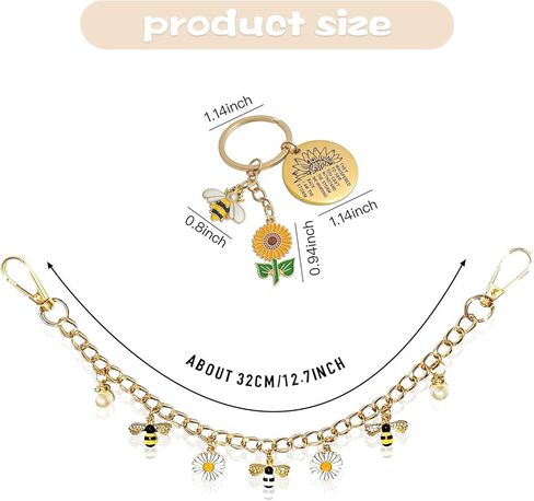 قطعتان من حليات حقيبة النحلة ديزي اللؤلؤية - سلاسل حقائب ذهبية اللون مع سلاسل مفاتيح على شكل نحلة وعباد الشمس، سلسلة تمديد قابلة للتبديل لحقائب اليد والمحافظ وحقائب اليد الكبيرة وإكسسوارات حزام كروس للنساء in Kuwait