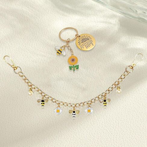 قطعتان من حليات حقيبة النحلة ديزي اللؤلؤية - سلاسل حقائب ذهبية اللون مع سلاسل مفاتيح على شكل نحلة وعباد الشمس، سلسلة تمديد قابلة للتبديل لحقائب اليد والمحافظ وحقائب اليد الكبيرة وإكسسوارات حزام كروس للنساء in Kuwait