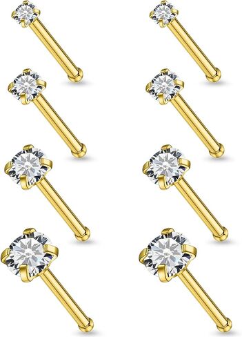 24G 22G 20G 18G Nose Rings Studs for Women Stainless Surgical Steel Corkscrew Straight L Shaped Nose Rings Clear Colorful CZ Nostril Piercing Jewelry for Women Men Silver Gold Black in Kuwait