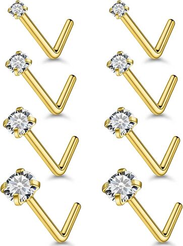 24G 22G 20G 18G Nose Rings Studs for Women Stainless Surgical Steel Corkscrew Straight L Shaped Nose Rings Clear Colorful CZ Nostril Piercing Jewelry for Women Men Silver Gold Black in Saudi Arabia