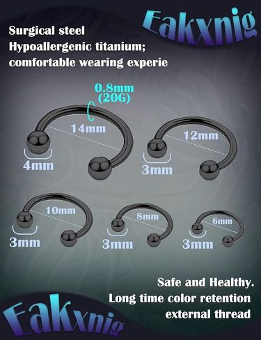Septum Rings 18G Surgical Steel Snake Bite Jewelry Round Balls Horseshoe Lip Rings Smiley Piercing Jewelry for Women Men 6mm 8mm 10mm 12mm 14mm in Saudi Arabia