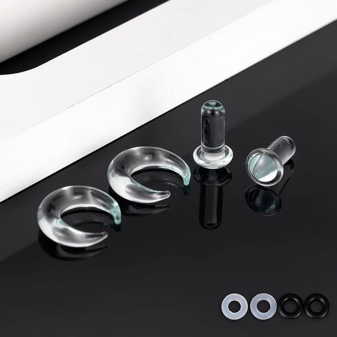 Single Flare Glass Ear Gauges Stretching Kits 2PCS C-Shape Septum Ring+ 2PCS Single Flare Glass Plugs with O-Rings Crazy Domed Body Piercing Jewelry Set in Saudi Arabia