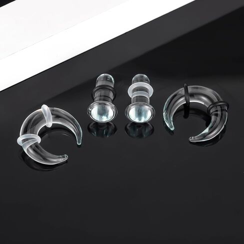 Single Flare Glass Ear Gauges Stretching Kits 2PCS C-Shape Septum Ring+ 2PCS Single Flare Glass Plugs with O-Rings Crazy Domed Body Piercing Jewelry Set in Saudi Arabia