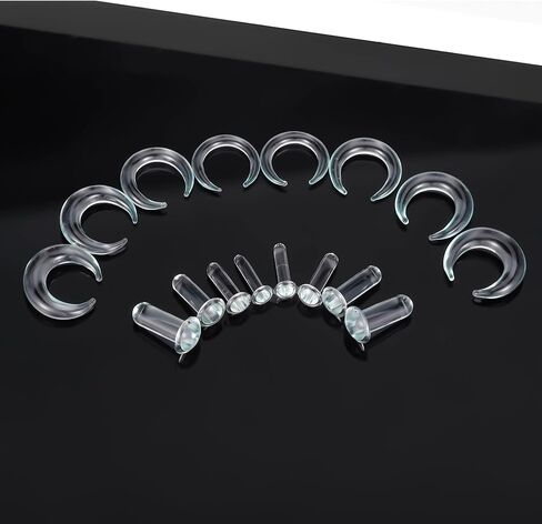 Single Flare Glass Ear Gauges Stretching Kits 2PCS C-Shape Septum Ring+ 2PCS Single Flare Glass Plugs with O-Rings Crazy Domed Body Piercing Jewelry Set in Saudi Arabia