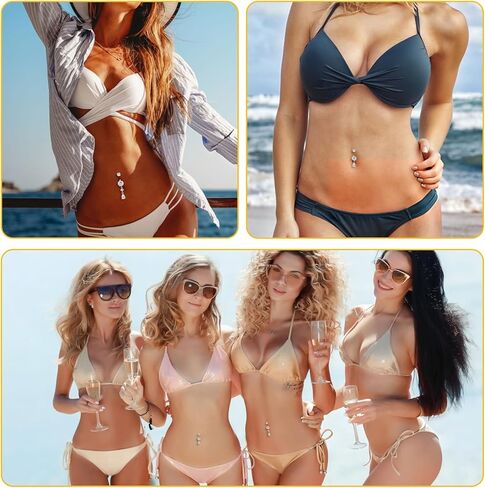 2 قطعة 14 جرام من الفولاذ الجراحي المتدلي على شكل زر للبطن للنساء من الفولاذ المقاوم للصدأ CZ كريستال المسيل للدموع قطرة متدلية على شكل زر للبطن (ذهبي) in Kuwait