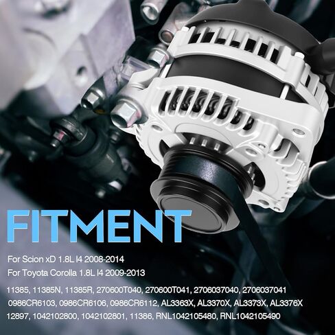 270600T040 Alternator for Scion xD 1.8L l4 2008-2014,for Toyota Corolla 1.8L l4 2009 2010 2011 2012 2013 High Output 100Amp Alternator 11385 11385N 11385R 270600T041 2706037040 2706037041 0986CR6103 in Kuwait