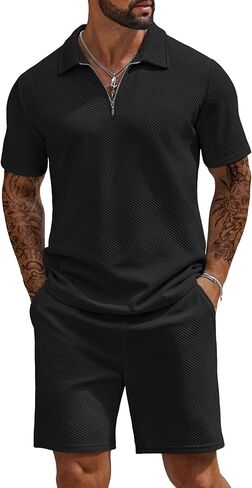 COOFANDY Men's Track Suits 2 Piece Set Casual Quarter Zip Polo Shirt and Shorts Set Sweatsuit Summer Outfits in Saudi Arabia