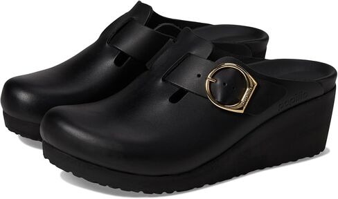 Birkenstock Women's Papillio Fanny Wedge Clog-Leather Sandal, Black, 8-8.5 Narrow in Saudi Arabia