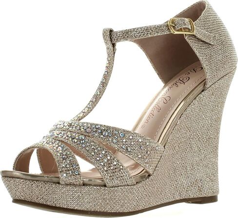 Womens Dressy Glitter Rhinestone T Strap Platform Wedge Sandal Aalle-2 in Saudi Arabia