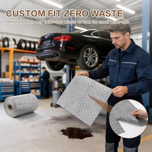 لفة وسادات ماصة للزيت، حصيرة ماصة للزيت مقاس 15 بوصة × 50 بوصة شديدة التحمل لتسربات وقطرات المرآب الصناعية، ماص تنظيف انسكابات البولي بروبيلين 6 أونصة in Kuwait