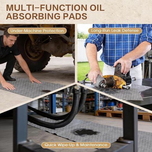 لفة وسادات ماصة للزيت، حصيرة ماصة للزيت مقاس 15 بوصة × 50 بوصة شديدة التحمل لتسربات وقطرات المرآب الصناعية، ماص تنظيف انسكابات البولي بروبيلين 6 أونصة in Kuwait