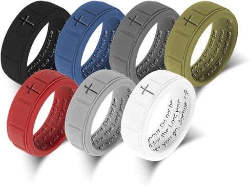 Christian Cross Silicone Rings 8mm Square Pattern Silicone Ring Engagement Rubber Rings Bible Verse Quote Faith Inspirational Men Women Religious Jewelry,Size8-13 in Saudi Arabia