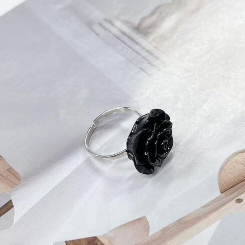 خمر زهرة الورد الأسود المفتوحة القوطية بيان الدائري للنساء قابل للتعديل الشرير القوطي 3D الراتنج الأزهار التفاف الاصبع الفرقة خواتم Y2k الراحة الجمالية تناسب عيد الحب كوكتيل حزب هالوين المجوهرات هدية in Saudi Arabia