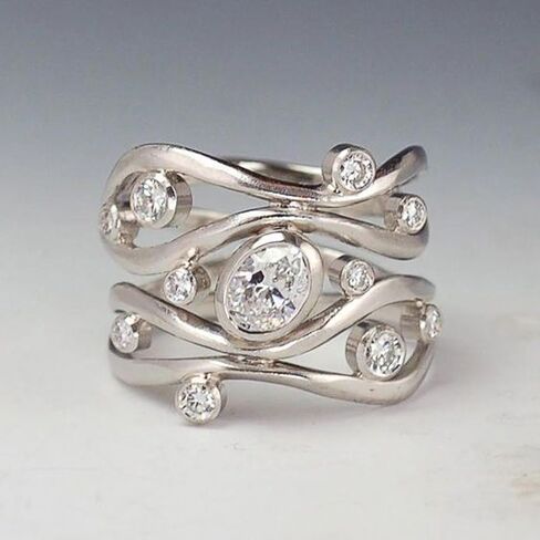 Novel Design Hollow-out Band Trendy Wide Rings for Women Bright Cubic Zirconia Jewelry in Saudi Arabia