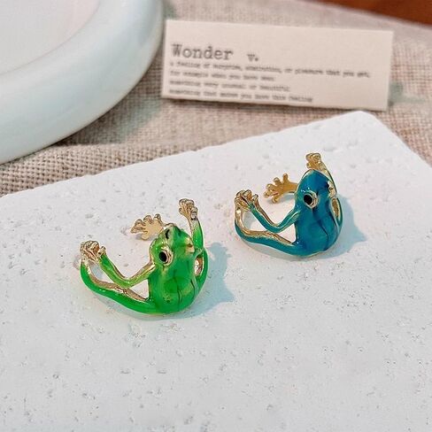 2 Pcs Adjustable Tree Frog Ring for Women - Cute and Creative Open Frog Shape, Delicate Green Fashion Jewelry for Funny Gift in Saudi Arabia