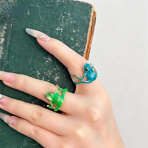 2 Pcs Adjustable Tree Frog Ring for Women - Cute and Creative Open Frog Shape, Delicate Green Fashion Jewelry for Funny Gift in Saudi Arabia