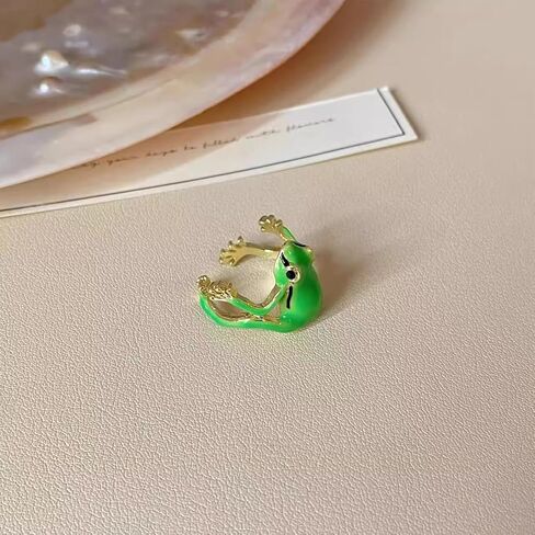 2 Pcs Adjustable Tree Frog Ring for Women - Cute and Creative Open Frog Shape, Delicate Green Fashion Jewelry for Funny Gift in Saudi Arabia