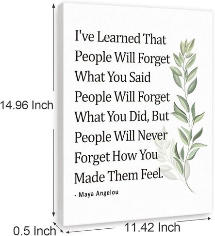 Gwisml Inspirational Quote Canvas Wall Art Motivational I've Learned That People Will Never Forget How You Made Them Feel Quote Canvas Print Positive Painting for Women Home Office Wall Decor in Kuwait