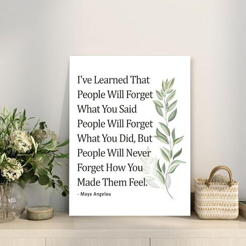 Gwisml Inspirational Quote Canvas Wall Art Motivational I've Learned That People Will Never Forget How You Made Them Feel Quote Canvas Print Positive Painting for Women Home Office Wall Decor in Kuwait