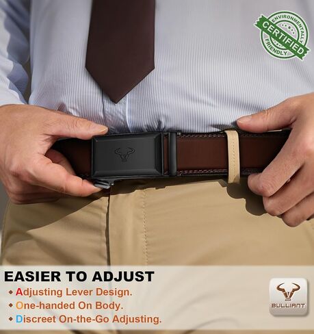 BULLIANT Men Belt-Ratchet Leather Belt Adjsutable For Jeans Dress Casual Pant 1 3/8"- Cut For Fit in Saudi Arabia