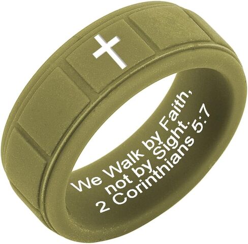 Christian Cross Silicone Rings 8mm Square Pattern Silicone Ring Engagement Rubber Rings Bible Verse Quote Faith Inspirational Men Women Religious Jewelry,Size8-13 in Saudi Arabia
