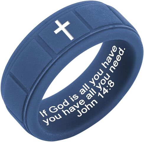 Christian Cross Silicone Rings 8mm Square Pattern Silicone Ring Engagement Rubber Rings Bible Verse Quote Faith Inspirational Men Women Religious Jewelry,Size8-13 in Saudi Arabia