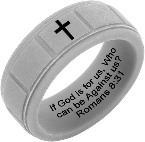 Christian Cross Silicone Rings 8mm Square Pattern Silicone Ring Engagement Rubber Rings Bible Verse Quote Faith Inspirational Men Women Religious Jewelry,Size8-13 in Saudi Arabia