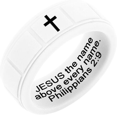 Christian Cross Silicone Rings 8mm Square Pattern Silicone Ring Engagement Rubber Rings Bible Verse Quote Faith Inspirational Men Women Religious Jewelry,Size8-13 in Saudi Arabia