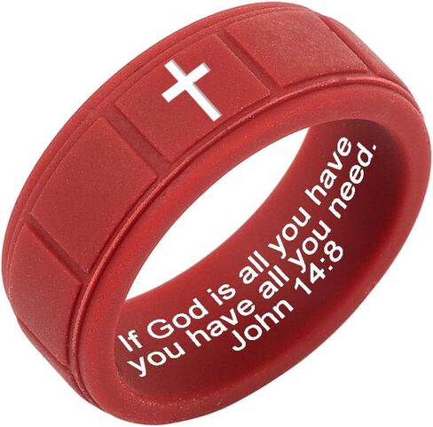 Christian Cross Silicone Rings 8mm Square Pattern Silicone Ring Engagement Rubber Rings Bible Verse Quote Faith Inspirational Men Women Religious Jewelry,Size8-13 in Saudi Arabia