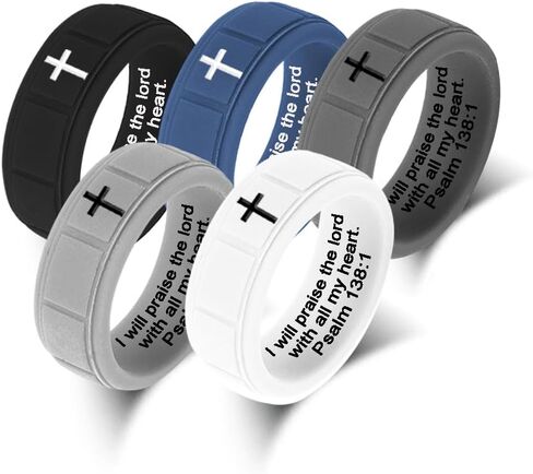 Christian Cross Silicone Rings 8mm Square Pattern Silicone Ring Engagement Rubber Rings Bible Verse Quote Faith Inspirational Men Women Religious Jewelry,Size8-13 in Saudi Arabia