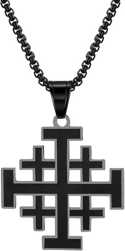 Crusader Jerusalem Cross Pendant Necklace: Stainless Steel Cross Biker Necklace Chain for Men Women in Saudi Arabia