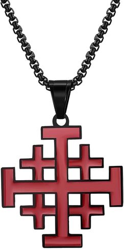Crusader Jerusalem Cross Pendant Necklace: Stainless Steel Cross Biker Necklace Chain for Men Women in Saudi Arabia