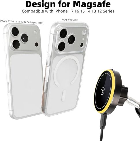 حامل هاتف شحن لاسلكي مغناطيسي بقدرة 15 وات مع مقبس كروي 17 مم لـ MagSafe، بديل عالمي لفتحة تهوية السيارة ولوحة القيادة وحاملات الهاتف على الزجاج الأمامي | مغناطيس قوي، دوران 360 درجة in Kuwait