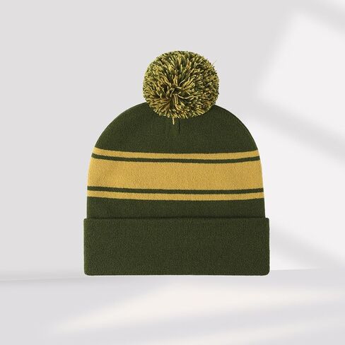 Striped Pom Pom Knit Hat - Soft Winter Warmth for Outdoor Activities in Saudi Arabia