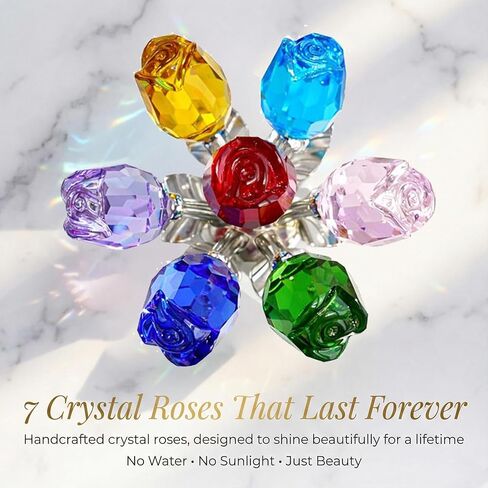 Elegant Crystal Rose Figurine with Gift Box – 7 Colorful K9 Glass Roses Floral Sculpture, Handmade Everlasting Flower Decor, Romantic Gift for Valentine’s Day, Mother’s Day, Wedding, Anniversary in Saudi Arabia